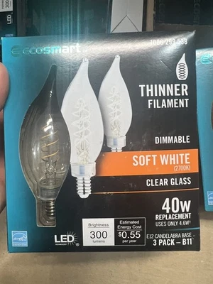 ECOSMART 40 Watt Soft White LED Dimmable E12 Candelabra Base (3 Pack- B11) - Image 1 of 2