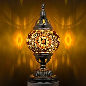Turkish Table Lamp with Bronze Base,Handmade Yellow Moroccan Tiffany Style Mo... - Bild 1 von 6