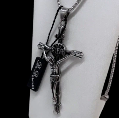 Collana Gesù Crocifisso Croce grande da Uomo elegante e lussuoso in acciaio inox - Immagine 1 di 4