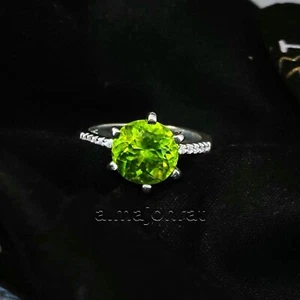 Anillo de peridoto natural de 3,3 quilates para mujer certificado por laboratorio - anillo de plata 925 - Imagen 1 de 7