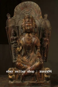 17.7'' Old Northern Wei Dynasty Copper Gilt Guanyin KwanYin Buddha Beast Statue - Picture 1 of 9