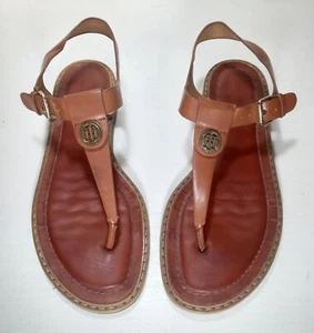 Tommy Hilfiger Women's Leather Sandals Brown Size 9M Low Heel Buckle Closure - Picture 1 of 7