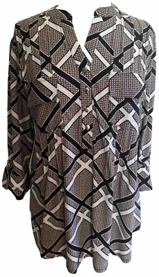 COCOMO 2X Beige Negro Blanco Talla Grande Manga 3/4 Mujer Pintuck Blusa Camisa Foto 1 de 4