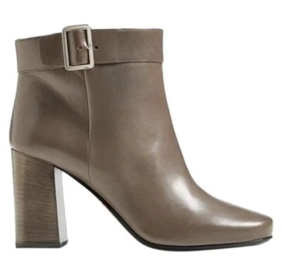 Botines Prada Gris Grafito Tacón Bloque Talla 37 Hebilla Top Alto $950 Minorista Foto 1 de 4