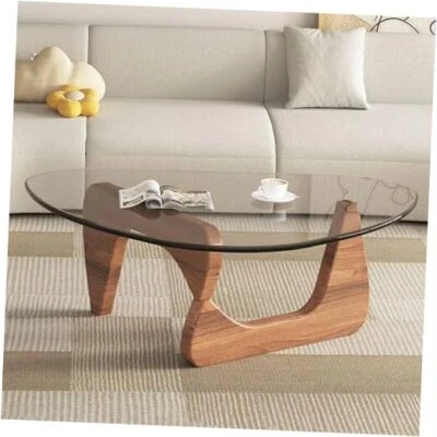 Coffee Tables for Living Room - Triangle Glass 45*32.3*16 Walnut Transparent - Image 1 of 4