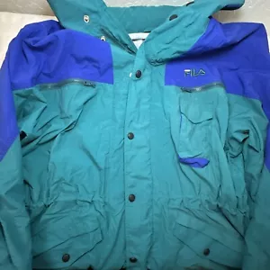 VTG FILA Mens L Snow Jacket Ski Rainjacket Retro Jacket Blue Green Coat - Picture 1 of 14