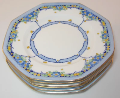 6 Royal Doulton Arvon Art Deco Floral Gilded Octagonal Side Tea Plates 1930s VGC - image 1 of 4