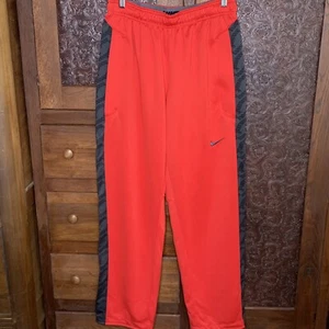 Nike Mens DryFit Jogging Athletic Pants Zip Pockets Adjustable Cuffs Red Black - Picture 1 of 12