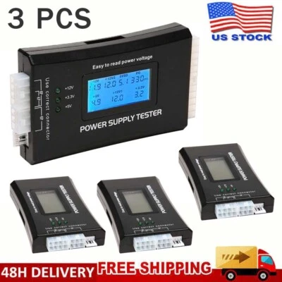 3Pcs Power Supply Tester PC Computer LCD 20/24Pin 4 PSU BTX ITX SATA HDD Digital - Image 1 of 4
