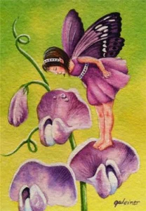 ACEO Limited Edition Print Purple Garden Fairy No. 3 Sweet Pea Flower - Picture 1 of 1