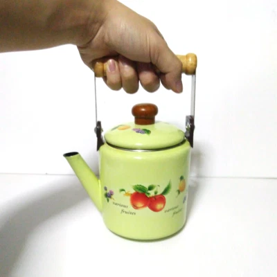 Green enamelware pot camping coffee Tea Kettle Vintage enamel cookware  - Image 1 of 4