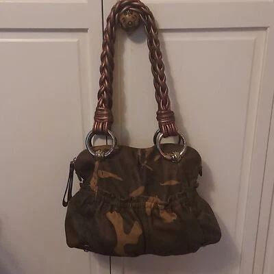 B. Makowsky Green Camouflage &  Bronze leather Shoulderbag Slouchy Satchel - Image 1 of 4