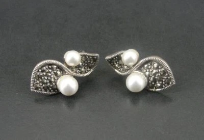 Pendientes Perlas Imitadas Plata con Piedras Marcacita Plata de Ley 925 Perforados Foto 1 de 4