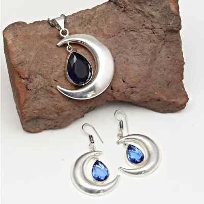 Wedding Jewelry Set 14K White Gold Plated Simulated Sapphire 2.00Ct Pear Cut - Image 1 of 4