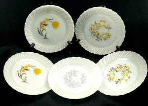 Vtg. Lot of 5 Termocrisa Milk Glass Scalloped 7" Salad Bread Plates 3 Patterns - Picture 1 of 11