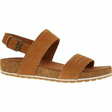 Timberland Women's Malibu Waves Embossed Suede Leather Sandals Rust Brown UK 7