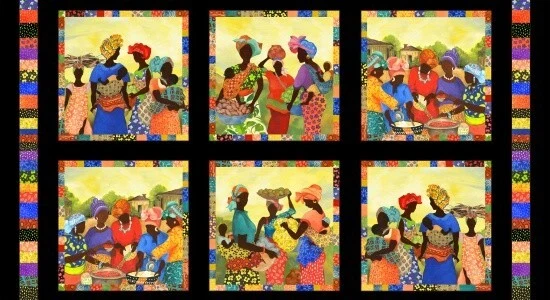Cestas de edredón African Story panel 24" X 44" tela de algodón negro D376.58 Foto 1 de 1