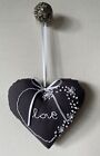 Single Heart Door Hanger in Charcoal Grey Fabric with White Embroidery "Love"