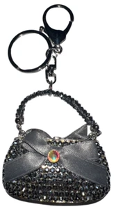 Gray Grey Purse with Bling Rhinestones Key Chain Fob Purse Charm New - Imagen 1 de 2