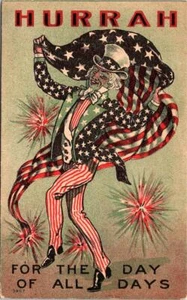 UNCLE SAM, "Für den Tag aller Tage" HURRA, 4. Juli COMIC Postkarte - Bild 1 von 2