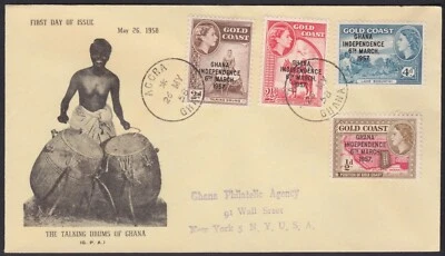 1957 / 1958 Gold Coast Ghana Africa Independence Overprints FDC TALKING DRUMS - Image 1 of 2