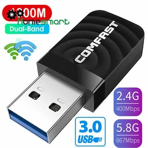 USB 3.0 Wireless 1300Mbps WiFi Dongle Adapter Receiver 5.8/2.4GHz Dual Band AHS - Afbeelding 1 van 12