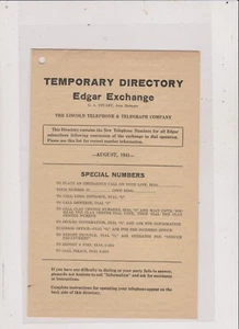 VINTAGE August 1941 EDGAR, NE TELEFONBUCH KOSTENLOSER VERSAND IN USA - Bild 1 von 1