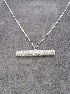 925 STERLING SILVER WHITE GOLD OVERLAY T BAR MOISSANITE  DVVS1 NECKLACE  - Picture 1 of 10