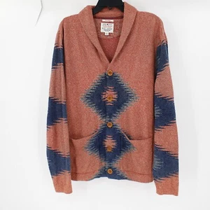 Lucky Brand cardigan Men Large cotton linen True Indigo sweater Knit Handcrafted - Picture 1 of 9