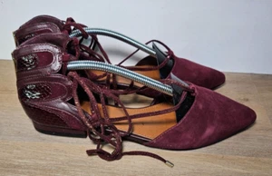 Saks Fifth Avenue Cheryl Burgundy Suede Pointed Toe Flats Women’s 7.5M Lace-Up S - Picture 1 of 6
