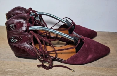 Saks Fifth Avenue Cheryl Borgoña Gamuza Punta Plana Para Mujer 7.5M Con Cordones S Foto 1 de 4