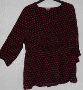 JOE BROWNS SIZE 20 BLACK/RED POLKA DOTS 3/4 SLEEVE PEPLUM TOP - Picture 1 of 3