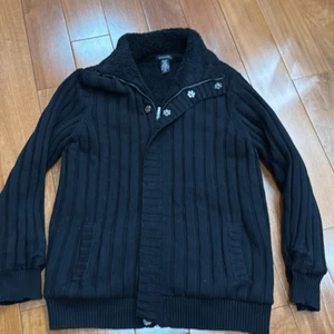 Structure Vintage Black High Neck Fleece Quilted lined Knit Cardigan size XXL - Picture 1 of 11