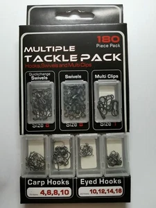 11 CAJAS 180 PIEZAS APAREJOS DE PESCA DE CARPA GRUESA ANZUELOS, GIRATORIOS, CLIPS MÚLTIPLES - Imagen 1 de 7