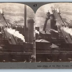 1905 Pittsburgh, Pensilvania Alto Horno Foto Real Estéreo Industrial Planta de Acero V26 - Imagen 1 de 3