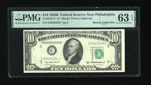 DBR 1950-B $10 Philadelphia STAR Fr. 2012-C* PMG 63 EPQ Serial C05492281* - Picture 1 of 2