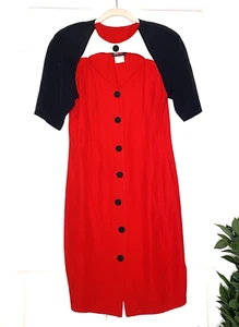Vintage Made in USA HEARTS Red Black White Button Front Cut Out Dress Size 10 - Picture 1 of 10