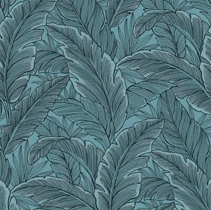 Tropical Palm Leaf Pear Tree Wallpaper Glitter Textured Vinyl Blue Steel - Picture 1 of 2