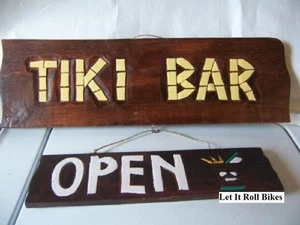 Sign TIKI BAR Open/Close Hand Carved Painted  2 IN 1 Sign New - Picture 1 of 2