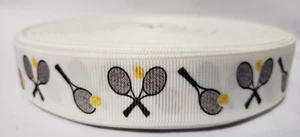 25 Yards Grosgrain 7/8" Polyester Ribbon, Tennis Rackets & Tennis Balls - Picture 1 of 4