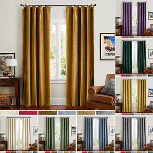 2 Panels Velvet 100% Blackout Curtains for Living Room Thermal Rod Pocket Drapes - Picture 1 of 65