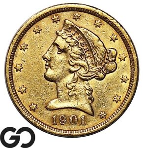 1901-S Half Eagle, $5 Gold Liberty, San Francisco Issue ** Free Shipping!