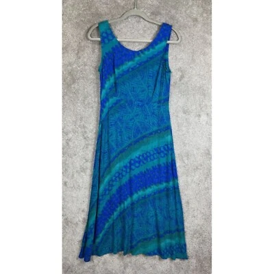 Karin Stevens Dress Womens 8 Petite Blue Sleeveless Back Zip Midi Rayon- 7412* - Image 1 of 4