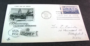 US Briefmarke FDC Scott # 1001 Colorado Statehood 1951 gebraucht PL52 - Bild 1 von 1