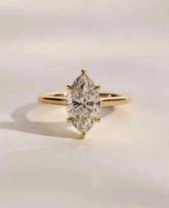 2Ct Marquise-Cut VVS1 Moissanite Women's Engagement Ring Solid 14k Yellow Gold - Picture 1 of 5