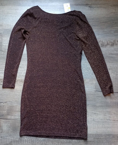 Abito donna Michael Kors marrone scuro catena oro scintillante elasticizzato taglia M nuovo con etichetta