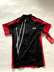 TYR Women L Blk Cycling Print Jersey Front Zip Sleeve USA Made COMPETITOR New - Picture 1 of 7