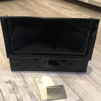 Bolso de mano Crown Lewis charol con asas negras años 50 mango dorado vintage Foto 1 de 4