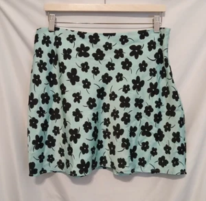 Cotton On Santorini Satin Mini Skirt Large Pina Daisy Aqua Wave Black Floral - Picture 1 of 12