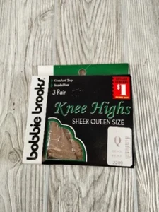 Bobbie Brooks 3 Pair Knee Highs Sheer Queen Size Beige - Picture 1 of 2